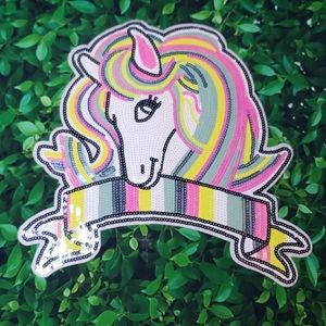Sparkling Unicorn Sequin Embroidery Patch, Colorful Rainbow Sew-On Applique, 13"